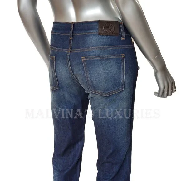GUCCI JEANS FLARED DENIM PANTS w INTERLOCKING G LOGO CHAIN HARDWARE sz 42 / US 6 - Picture 7 of 14